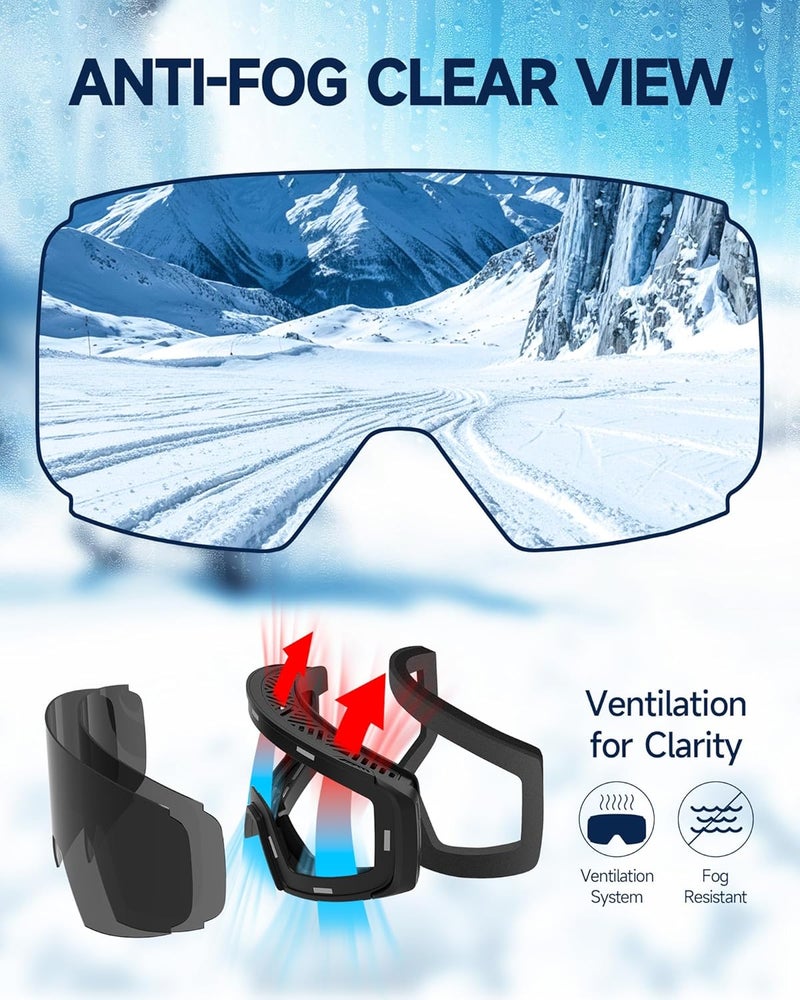 Freela Ski Goggles- Frameless, Magnetic OTG Snow Goggles Interchangeable Lens UV400 Protection Anti-Fog for Adult Men Women - Image 4